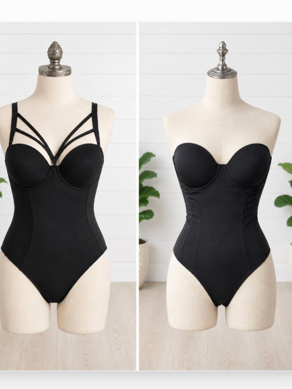 POUR MOI Contradiction Convertible Strappy Strapless Swimsuit Black 34FF EUC